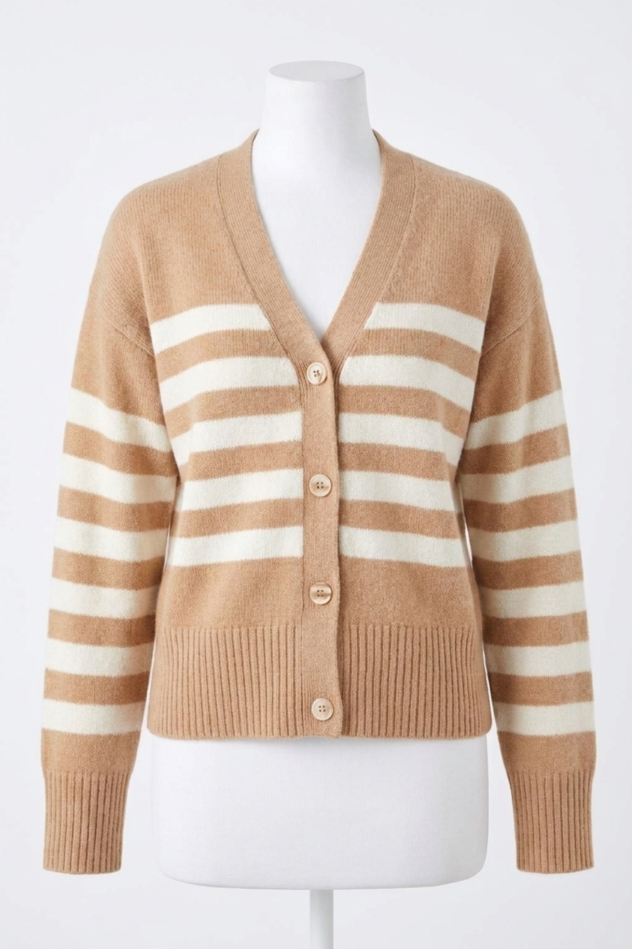 NEW KULE raffa v-neck cardigan in camel/cream
